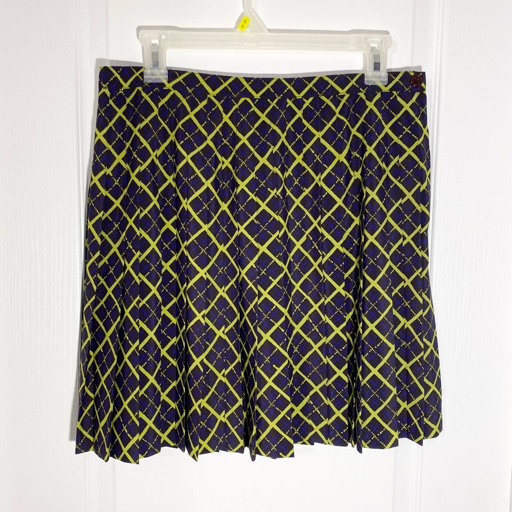 90s Express Plaid Pleated Schoolgirl Mini Skirt Vintage Green Purple JR 11/12